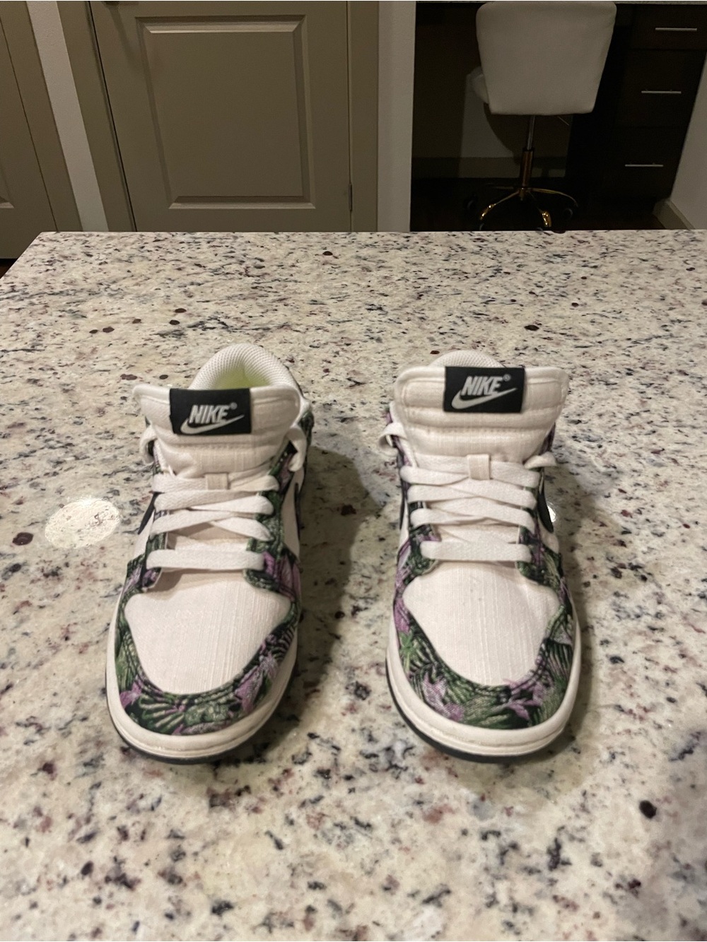 Nike Women’s White Sneakers with Green & Purple Floral Accents